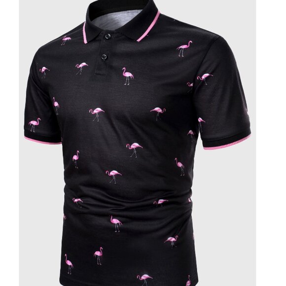 SHEIN Other - SHEIN Black and Pink Flamingo Polo Shirt